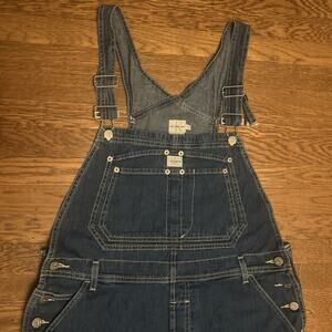 Calvin Klein unisex denim vintage overalls short - Large shortalls Dark Indigo